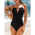 thumbnail image 3 of Charmo Women V Neck One Piece Bathing Suits Ruched Tummy Control Monokini Swimsuits, 3 of 6