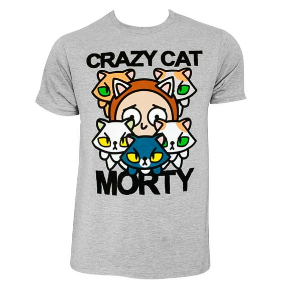 Rick And Morty Men's Grey Crazy Cat T-Shirt-Medium