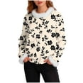 thumbnail image 2 of JTZGDY Fuzzy Trim Sweatshirts for Women Lightweight Casual Winter Warm Long Sleeve Striped/Color Block/Plaid/Floral Printed Crewneck Pullover Tops Loose Oversied Graphic T-Shirts Beige XXXL, 2 of 6