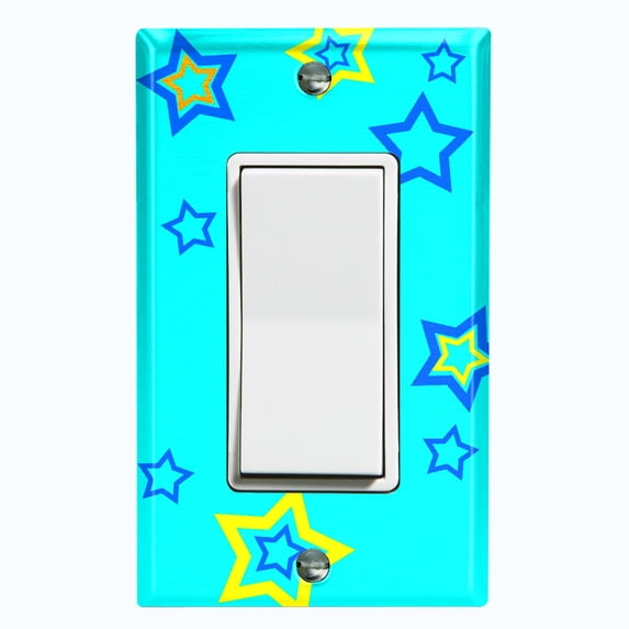 Metal Light Switch Plate Cover Blue Yellow Star Party Teal STR001