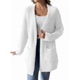 thumbnail image 2 of Open Front Women Casual Fall Sweater Long Sleeve with Pockets Sweater Cardigan White L, 2 of 9