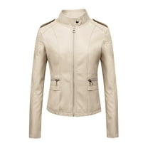 YUNAFFT Stylish Zipper Pocket Stand Collar Motorcycle Jacket for Women