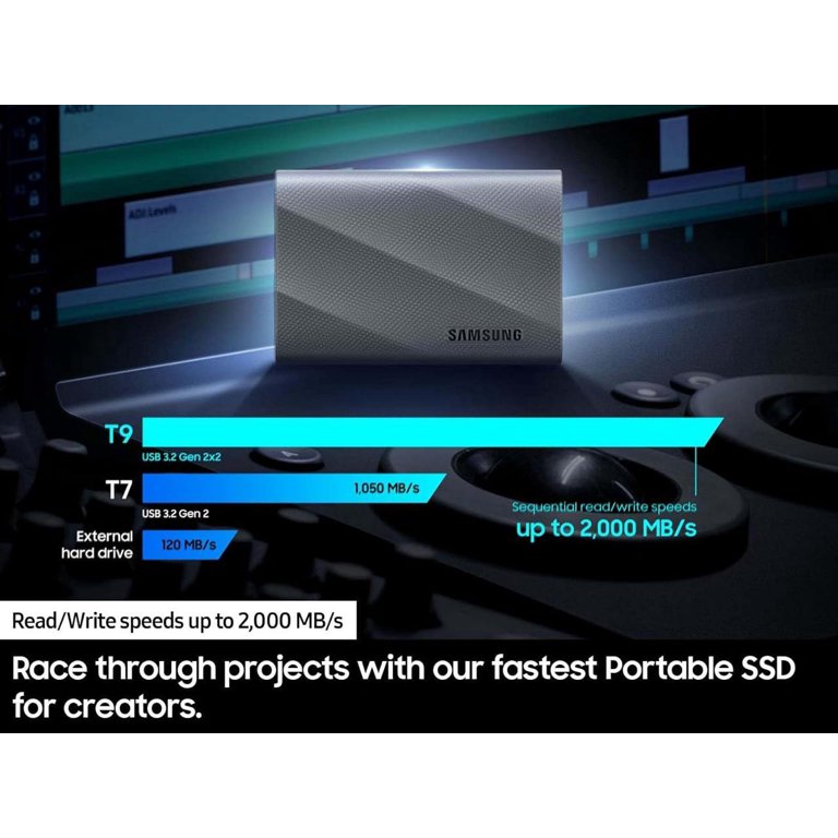 SAMSUNG T9 2TB, Portable SSD, up to 2000MB/s, USB 3.2 Gen 2x2