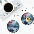 thumbnail image 4 of Fuzoiu Lighthouse in a Stormy Sea Print Leather Coasters Set,Drink Coasters Set of 4,for Tabletop Protection, Durable PVC Coasters,Home Décor and Housewarming Gift-Round Shape, 4 of 6