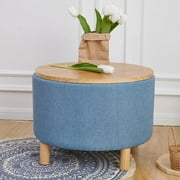 Round Coffee Table with Storage for Bedroom Living Room Round Ottoman as a Foot Rest Multi-Function High-Capacity Cotton and Linen Fabric Natural Color Desktop Natural Color Feet