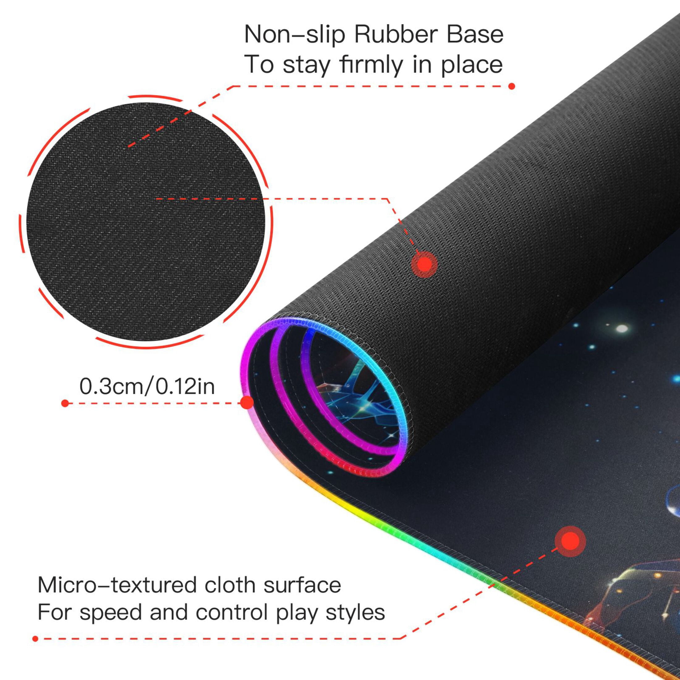 Large RGB Gaming Mouse Pad Led Glowing Mousepad Non-Slip Rubber Base 13 Light Modes 35.4x15.7 Starry Sky Color Deer