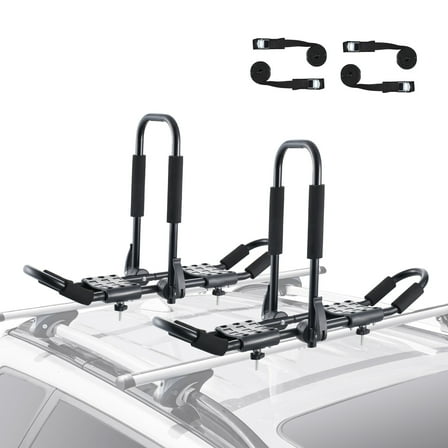 VEVOR Kayak Roof Rack 1 Pair J-Bar, Soft Roof Rack, Top Mount Tie Down, Carrier for kayak, Surf Board, Canoe, SUP, Ski Board, Mount on Car, SUV, Truck, 2 Kayaks