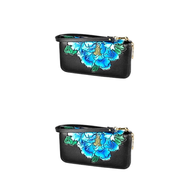 Sonducket Monedero de cuero con cremallera para mujer, Clip elegante para fotos, billetera con bolsillo para tarjetas, regalo de cumpleaños con Azul Tipo 2 2piezas