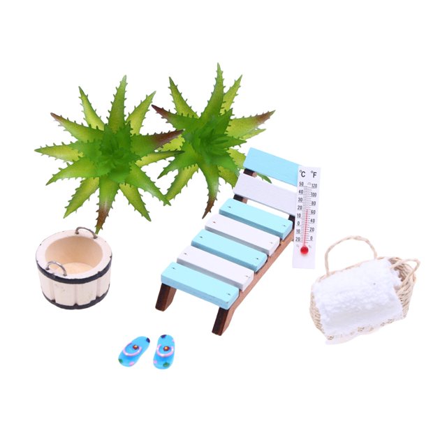 Mini casa de muñecas, sillón reclinable de madera para playa de verano, modelo de accesorios para fotografía de sauna en miniatura