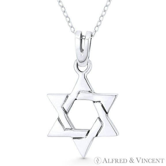 Star of David / Jewish Magen Charm Pendant & Chain Necklace in Oxidized .925 Sterling Silver