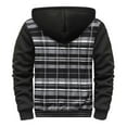 thumbnail image 3 of Azrian Clearance Men's Jacket for Autumn Winter Padded Coats Men's New Zipper Open-Front Hooded Long Sleeve Jacket Striped Lattice Fleece-Lined Coat, 3 of 3
