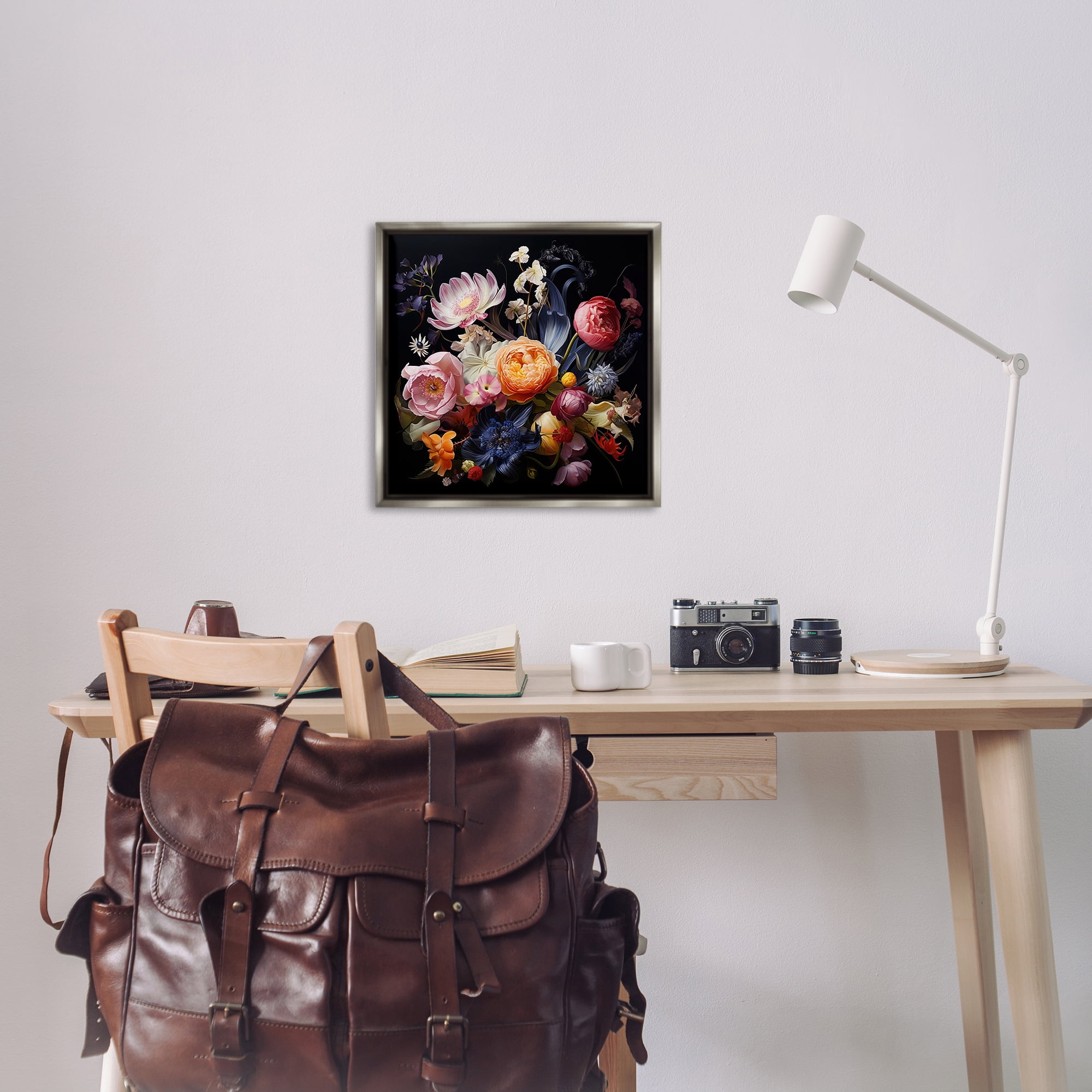 Stupell Industries Vintage Dark Bouquet Plants & Flowers Painting Gray Floater Framed Canvas Art Print Wall Art, 25 x 25