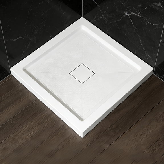 36 x 36 Inch White Acrylic Shower Base, Square Shower Pan with Center Drain, Single Threshold Design (Drain Not Included)