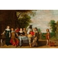 thumbnail image 2 of Christoffel Jacobsz. van der Lamen 18x13 Gold Ornate Wood Frame and Double Matted Museum Art Print Titled - Company at the Table in a Park, 2 of 4