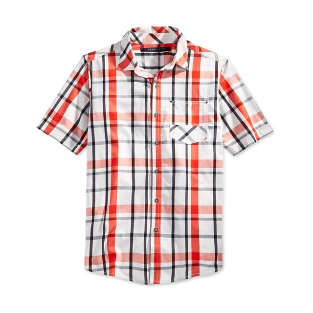 Sean John Mens SS Plaid Button Up Camisa, Rojo, Mediano Sean John Botones al frente