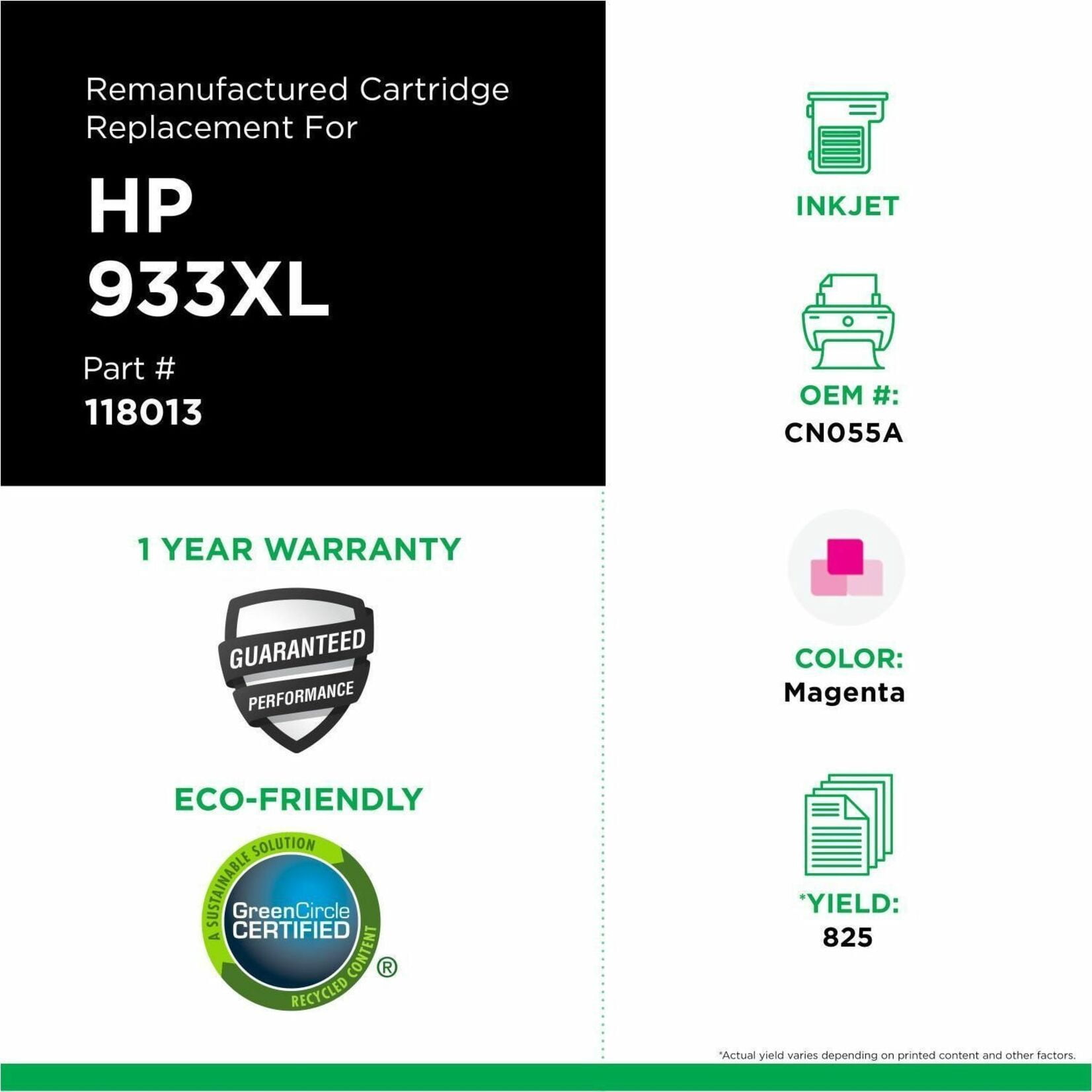 Remanufactured Clover Imaging High Yield Magenta Cartridge for CN055AN ( 933XL)