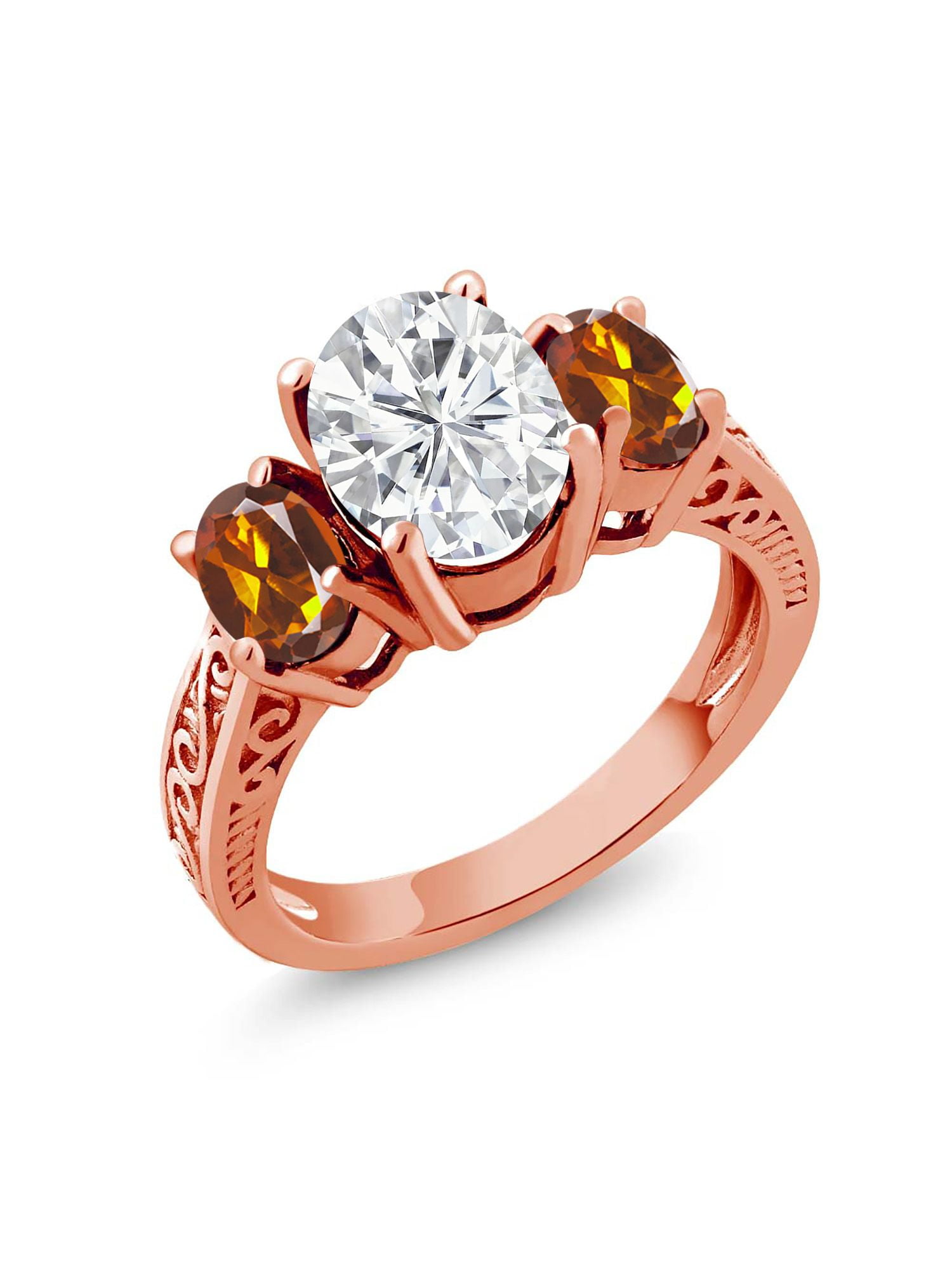 Gold & Diamonds Jewellery 2.9CT Brilliant Round Cut Red Garnet 3-Stone Band Ring 14k Gold Over .925 Sterling Silver Solitaire Anniversary Engagement Promise Ring for Womens