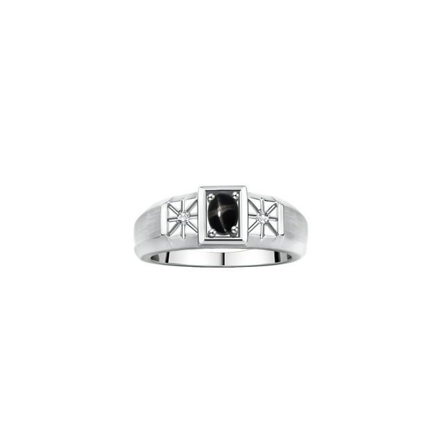 RYLOS Men's Rings 14K White Gold Classic 6X4MM Oval Gemstone & Diamond Ring Black Star Sapphire March Birthstone Rings For Men, Gold Rings Size 8
