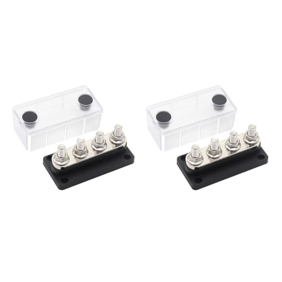 Shengyu 1/2/3/5 Power Distribution Block Bus Bar Terminal Blocks with Cover 4-Way Terminal 300A Wiring Stud Battery Junction Blocks Black 2PCS
