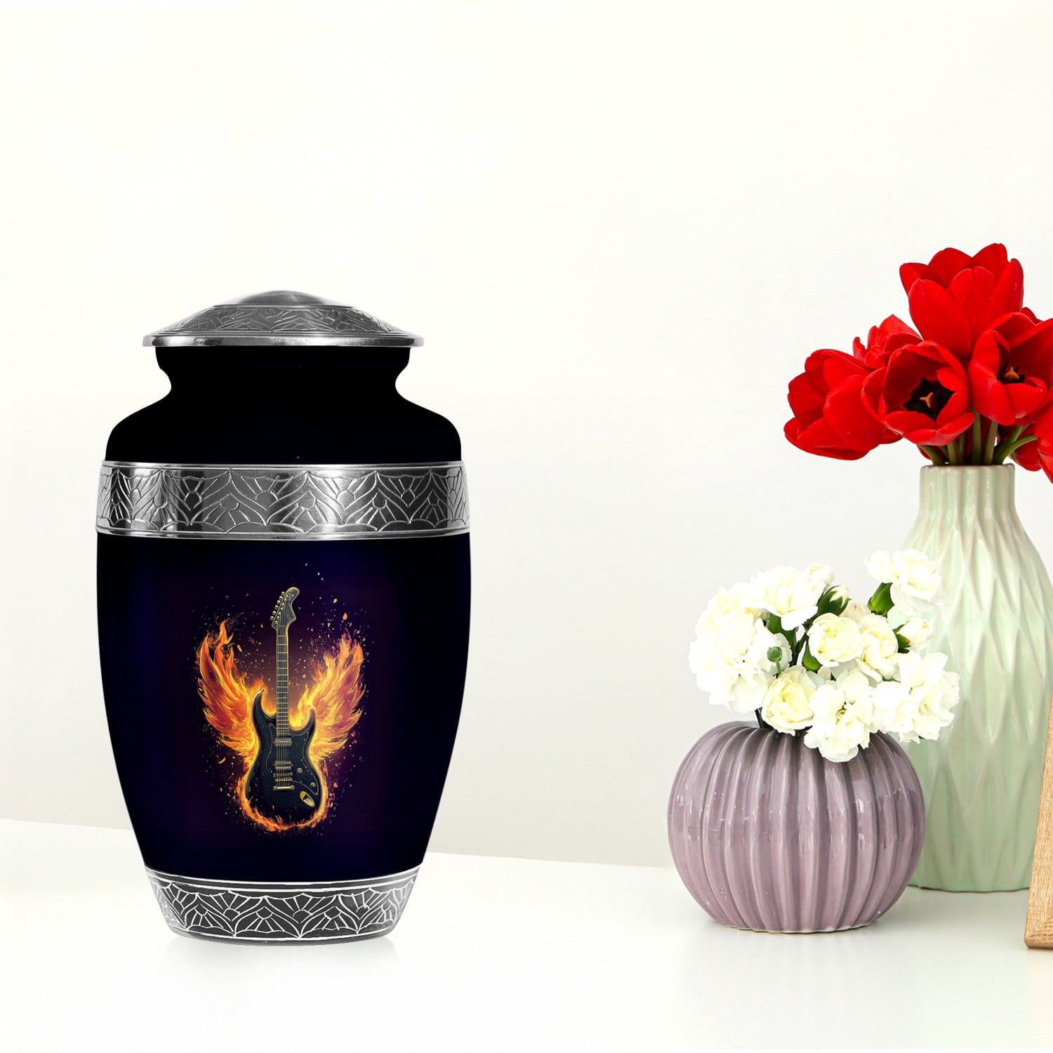 YATSKIA Flaming Angel Wings Guitar Urns For Human Ashes Adult Man And Women, Memorial Urns For Ashes Adult Female And Male, (200 Cubic, Large 10 Inch)