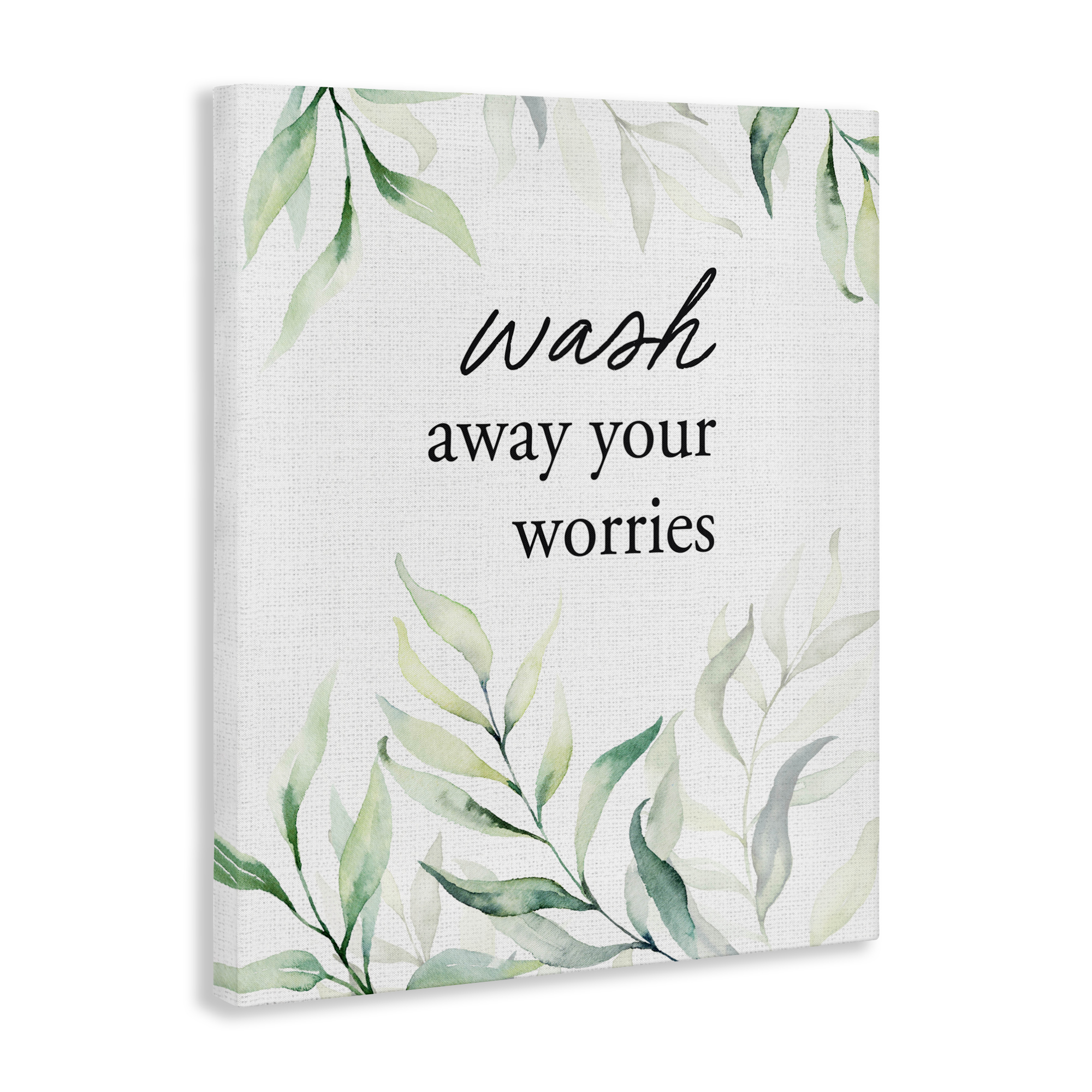 Wash Away Worries Greenery Canvas Wall Art, design by Lettered and Lined
