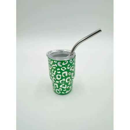

3oz cheetah Leopard shot glass Tumbler double insulated with stainless straw