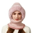 thumbnail image 7 of Women's 3-in-1 Ribbed Knit Hat with Integrated Scarf, Winter Face Mask Beanie, Thermal Ear Flap Trapper Cap, Cold Weather Balaclava Style, Unisex Outdoor Winter Gear - Pink, 7 of 7