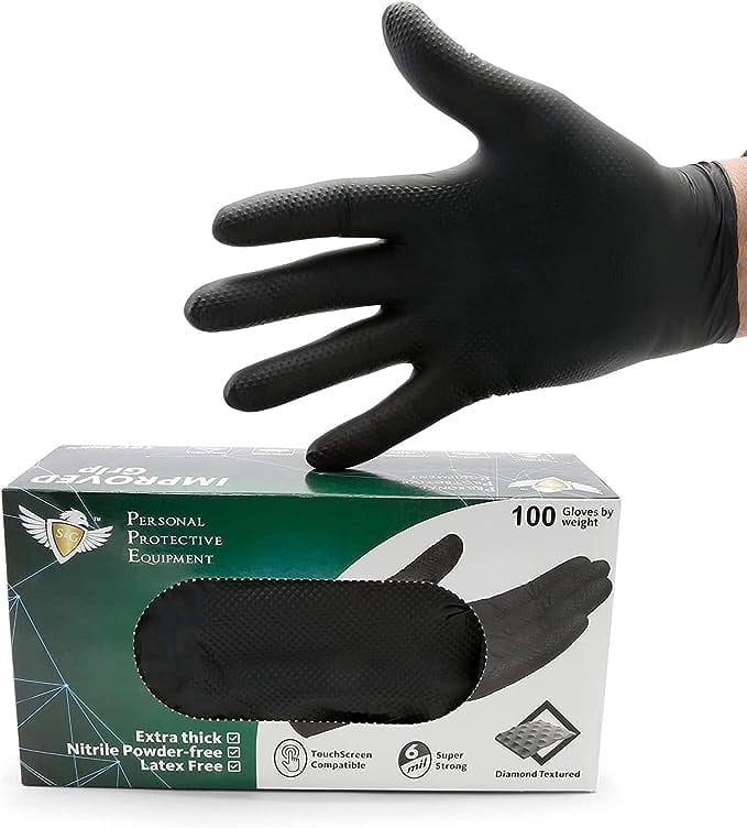 S&G Black Nitrile Gloves Heavy-Duty Latex & Powder Free - For Cleaning, Construction, Mechanic, Food Prep | 6 Mil - 1000 | Medium