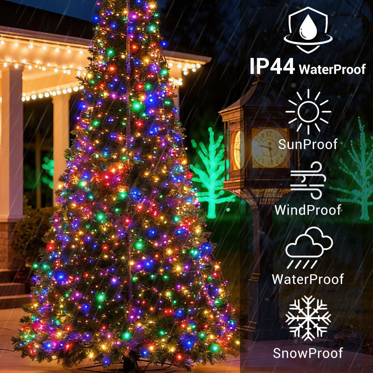 Aship 82ft 1000 Multicolor Christmas String Lights, Waterproof Outdoor Christmas String Lights with 8 Modes, Twinkle LED String Lights for Tree Party Decoration