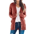 thumbnail image 2 of Women's Long Sleeve Cable Knit Cardigan Open Front Button Down Knitwear Sweater Coat, 2 of 4