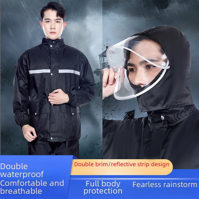 Traje impermeable dividido Pantalones de lluvia para adultos Impermeable reflectante de cuerpo completo anti-tormentas para montar en bicicleta engrosado