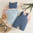thumbnail image 6 of REDARER Boys Girls Short Sleeve Striped Prints Romper Bodysuit Cartoon Suspender Shorts Outfits,12-18 Months, 6 of 6