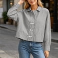 thumbnail image 4 of QQZ Cropped Double Breasted Long Sleeve Shirt Jacket Women, Lightweight Cardigans For Women Trendy, Fall Travel Business Casual Street Daily Outfits, 4 of 6