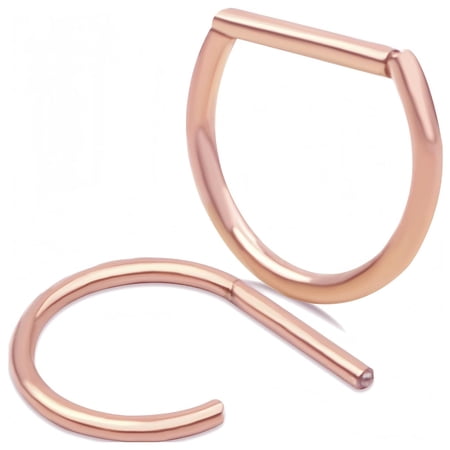 2PCS 14G Titanium D Shaped Nipple Rings D-ring Nipple Body Piercing Jewelry Rose Golden Hinged Seamless Segment Hoop Septum Cartilage Clicker Ring Bars for Women and Men