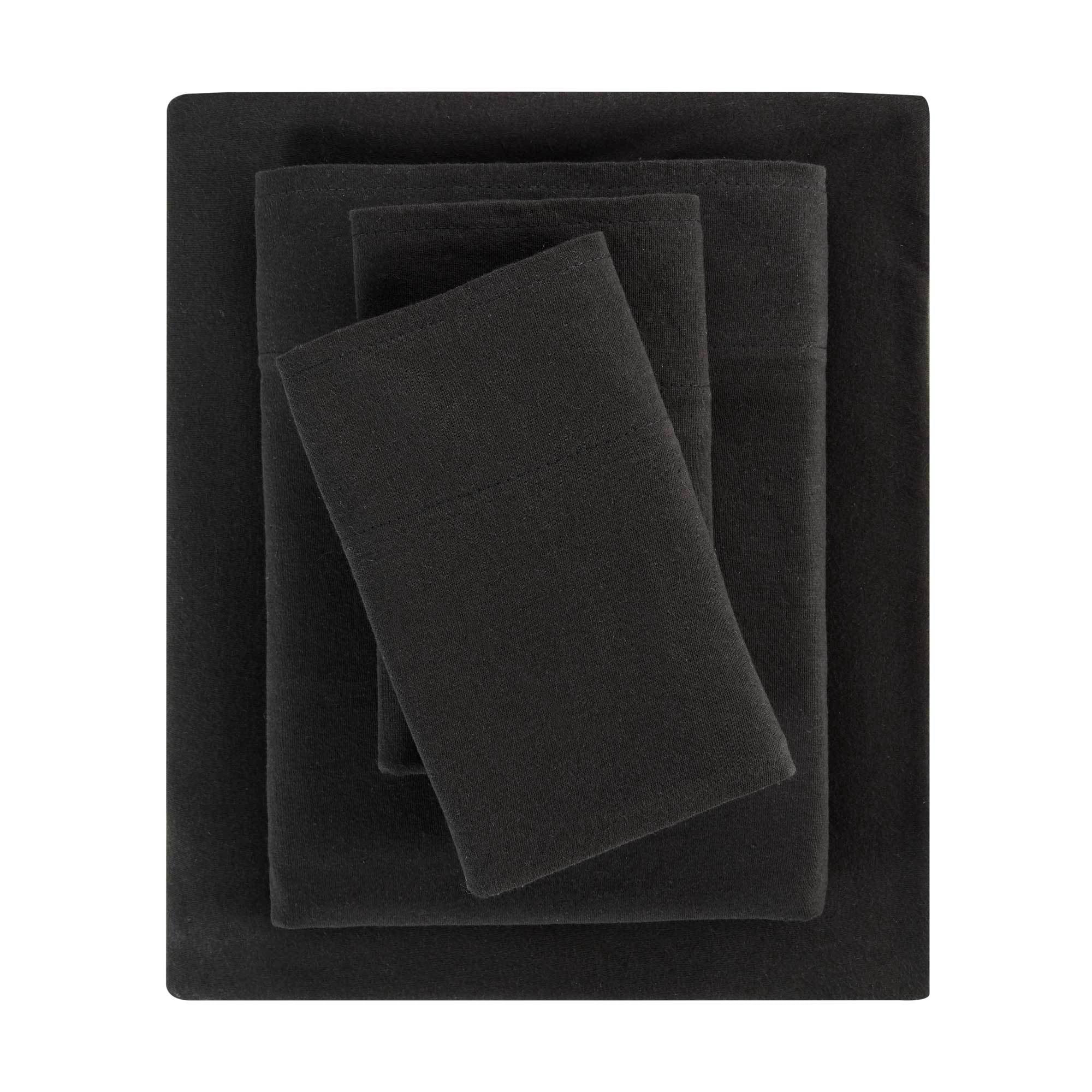 Mainstays Jersey Knit Bedding Unisex Sheet Set, 150 GSM Single Jersey, Rich Black ,Full, 4 Piece Breathable Set
