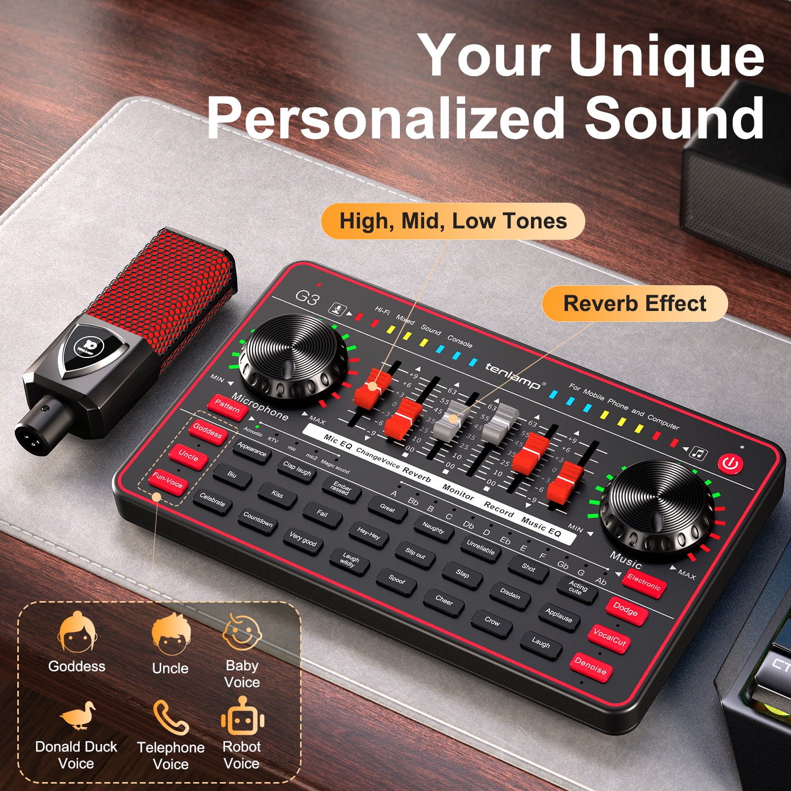 Tenlamp Pro High-Fidelity Microphone Set with G3 Live Sound Card, Black