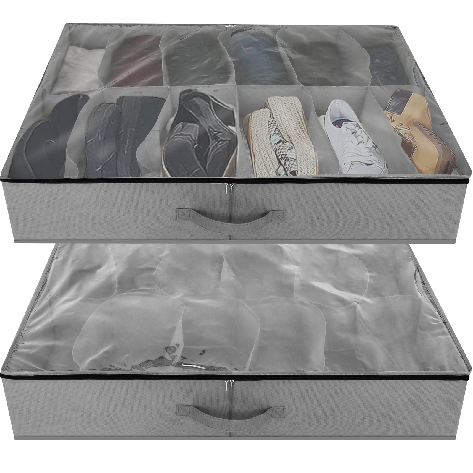 Tzgsonp Foldable Underbed Shoes Storage Boxes with Clear Lids Shoe