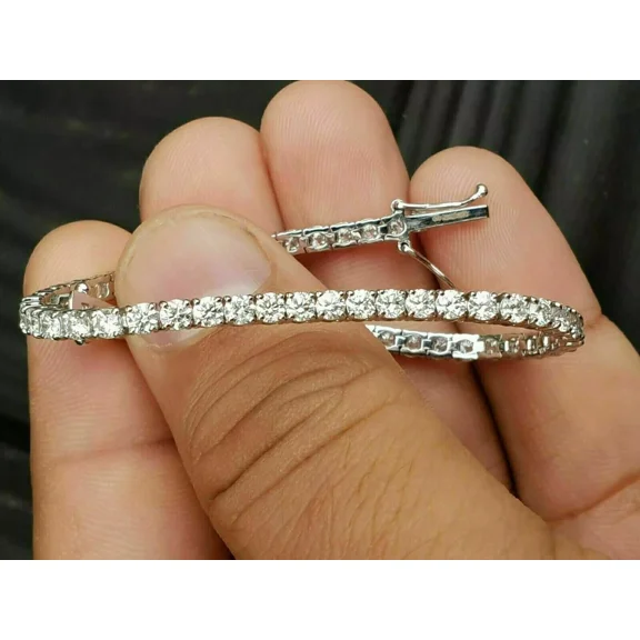 "6 Ct Round Cut Simulated Diamond Tennis Bracelet, 14K White Gold Plated Sterling Silver, Elegant Jewelry for Women"