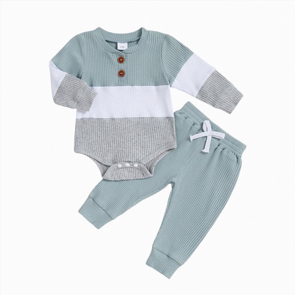 NIEWTR Baby Boy Clothes 3 6 12 18 Months Ribbed Knitted Long Sleeve Romper and Pants Sets Newborn Fall Color Outfits 0 3 6 9 12 18 Month(A-Blue,0-3 Months)