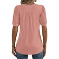 thumbnail image 5 of IYYVV Shirts For Women Puff Short Sleeve Pleated Dressy Casual Scooped Neck Summer Tops Blouses Fashion Clothes 2024 Pink S, 5 of 6