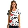 thumbnail image 4 of Dwralegc Valentines Day Scrub Tops Women Plus Size Cute Shirts Stretch Short Sleeve Love Heart Print V Neck Nurse Workwear with 2 Pockets Wine XL, 4 of 5