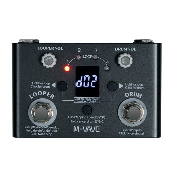 M-VAVE LOST TEMPO Effect Pedal Drum & Looper Effector Mini 2-in-1 Looper & Drum Machine Double Footswitch Looper Pedal Looper Guitar Pedal 30 Drums & 4 Loops High Precision Tuner Adjustable Speed