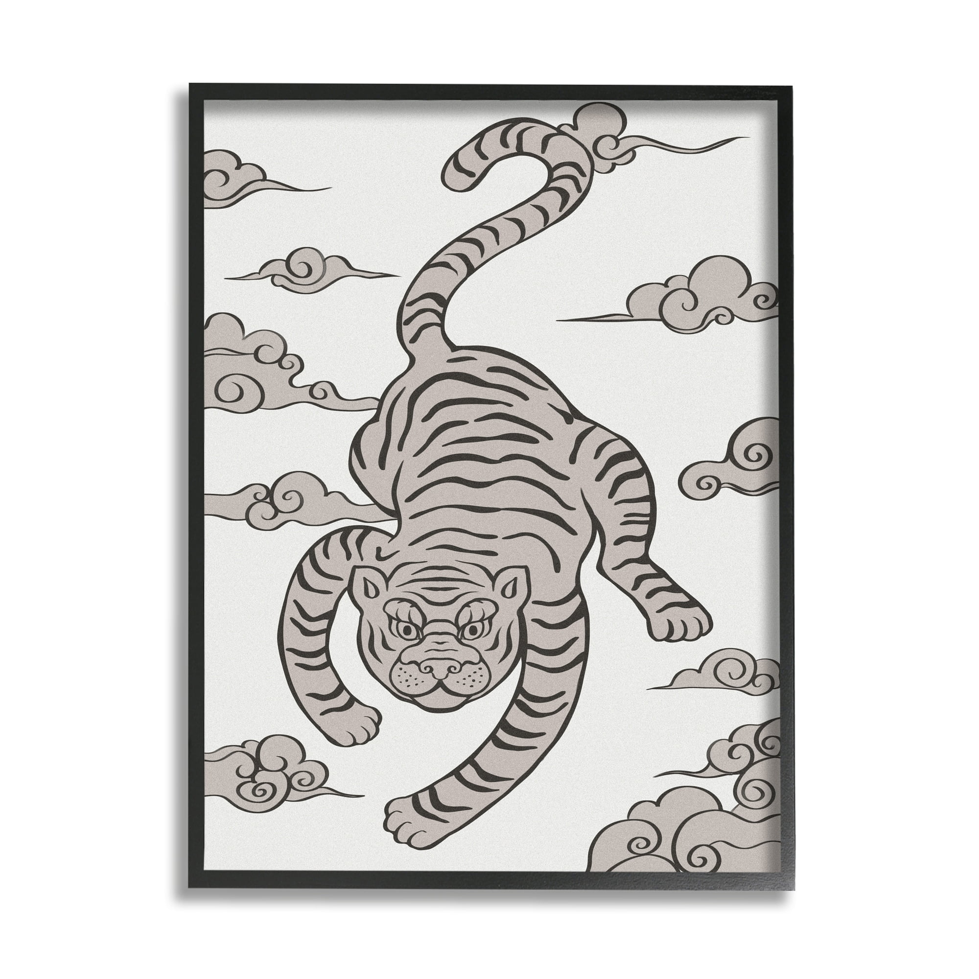 Stupell Industries Traditional Tiger Stripes Cloud Pattern Jungle Animal Graphic Art Gray Framed Art Print Wall Art, Design by Ziwei Li