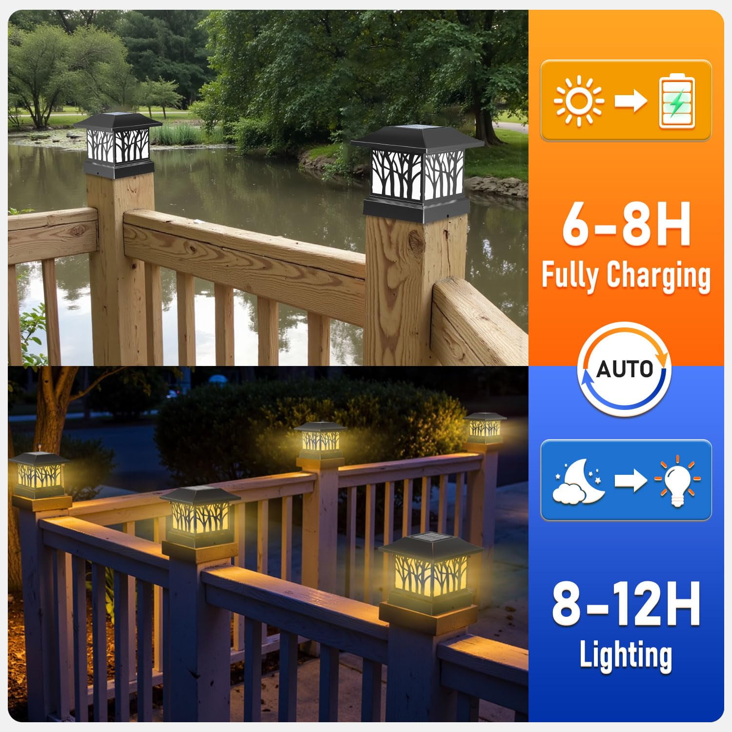 12 Pack Solar Post Cap Lights, Outdoor Fence Solar Powered Cap with 4 Lighting Modes Waterproof Light Decorative for Deck Patio or Garden Decor, Fits 4x4 Wood Vinyl Posts (Tree-Pattern Design)