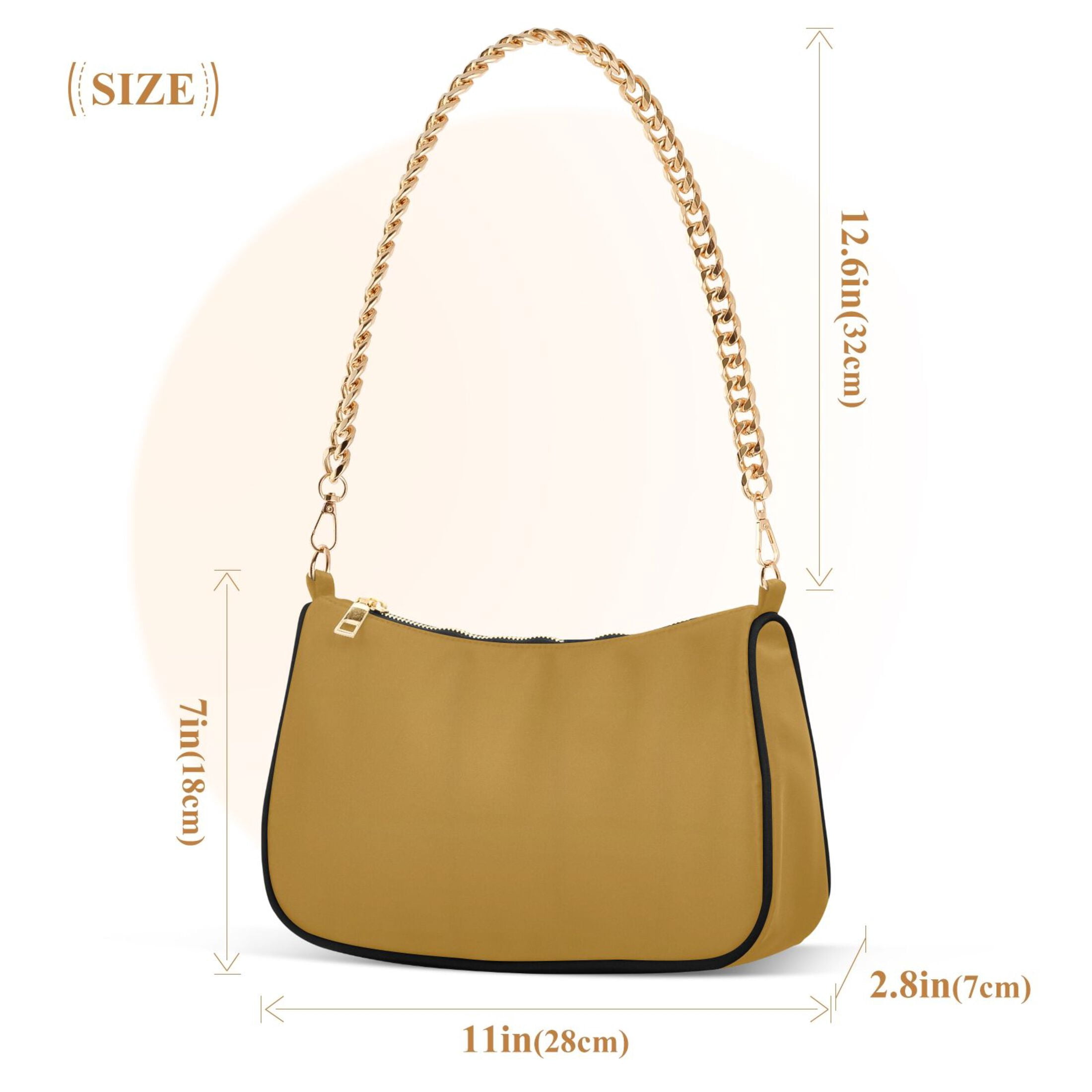 Ryvnso Dark Yellow Womens Chain Shoulder Bag Tote Handbags Clutch Hobo Purse with Zipper for Travel