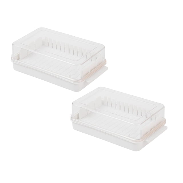 Oleegame 2PC Produce Storage Butter Dish Butter Dish With Lid For Countertop Rationing Of Butter Cubes Cutting Measuring Lines When Placed In The Refrigerator White