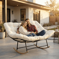 thumbnail image 3 of Double Papasan Rocking Chair – 57”W x 44”D x 32”H Oversized 2-Person Lounge Chair with 6” Thick Cushions, Steel Frame and Wooden Legs, Indoor &  Outdoor Rocker for Patio, Porch, Living Room, 3 of 7