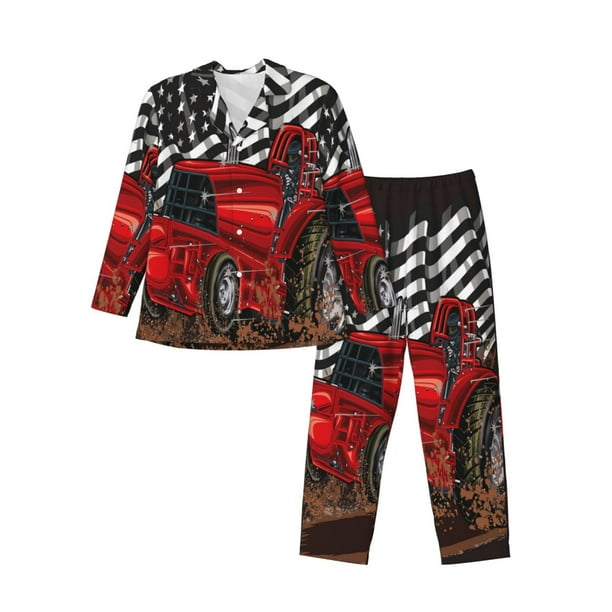 Balery tractor Pijama para Hombre de Dos Piezas con Manga Larga, Conjunto de Dormir y Descanso Suave con Bolsillos-Large