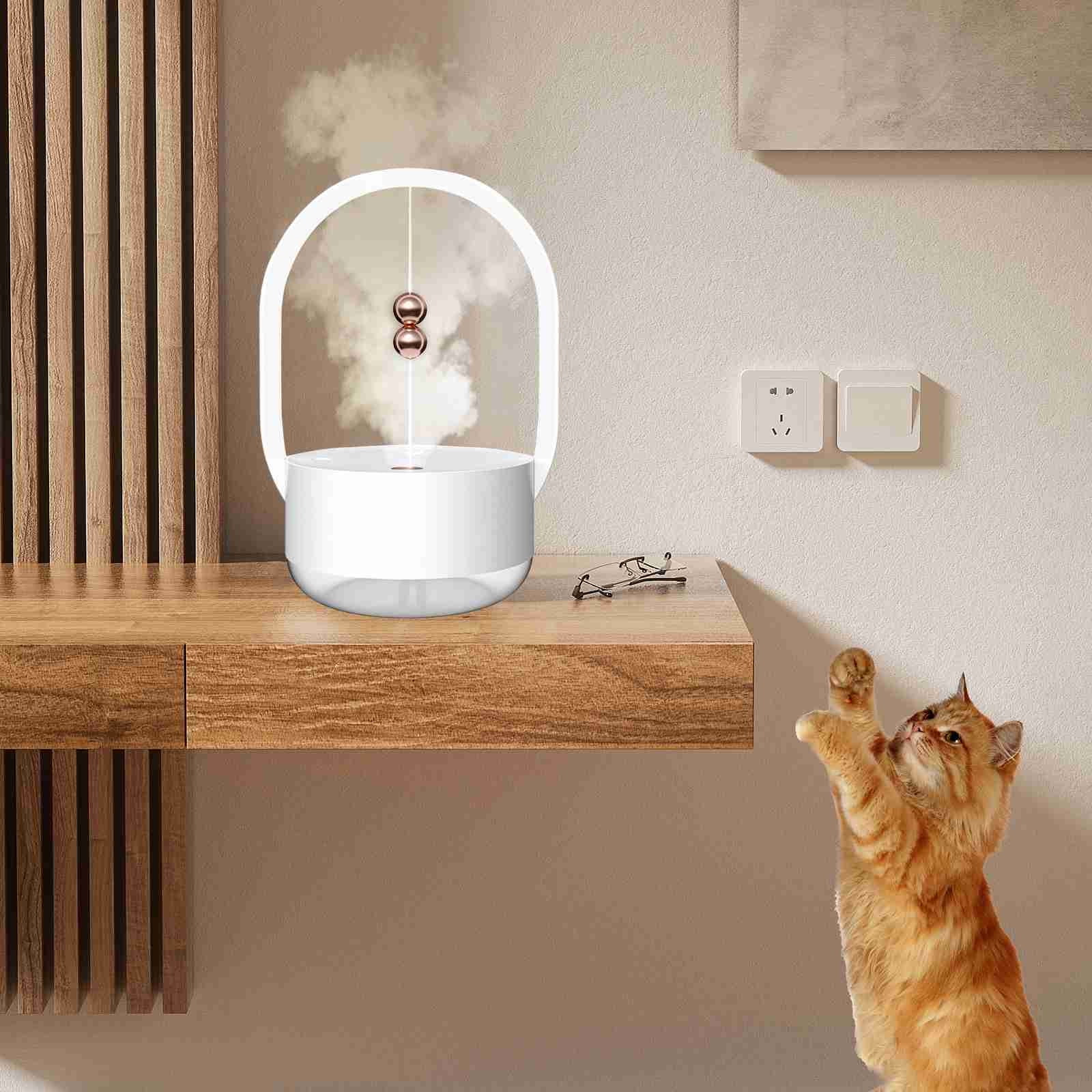​Portable Magnetic Ball Humidifier - 350ml USB Rechargeable Cool Mist Humidifier with Night Light - Auto Shut-Off, 8-Hour Runtime, Quiet Operation for Bedroom & Office (7.9")​​ White