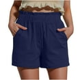 thumbnail image 2 of CQONEPT Womens Shorts With Pockets Ruffle Loose Button Short Pants Low Waist Solid Color Summer Vacation Pants Blue XL, 2 of 6
